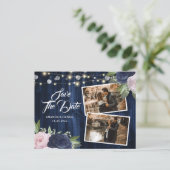 Chic Navy Blue Blush Floral Save the Date Ankündigungspostkarte (Stehend Vorderseite)