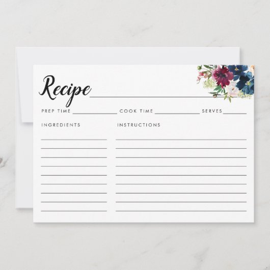 Chic Navy Blue Burgundy Floral Watercolor Rezept (Vorderseite)