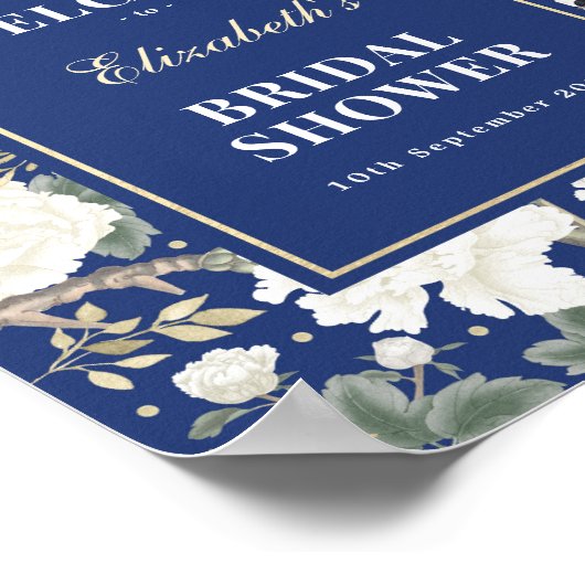 Chic Navy Blue Chinoiserie Brautparty Willkommen Poster (Ecke)