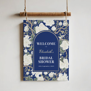 Chic Navy Blue Chinoiserie Brautparty Willkommen Poster