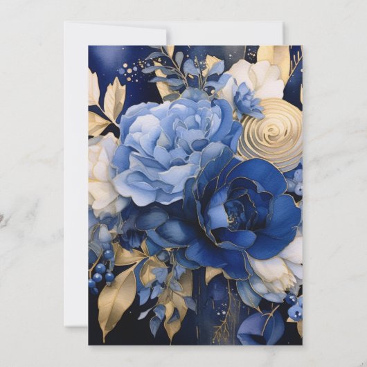 Chic Navy Blue Cream Blume Hochzeit Einladung (Rückseite)