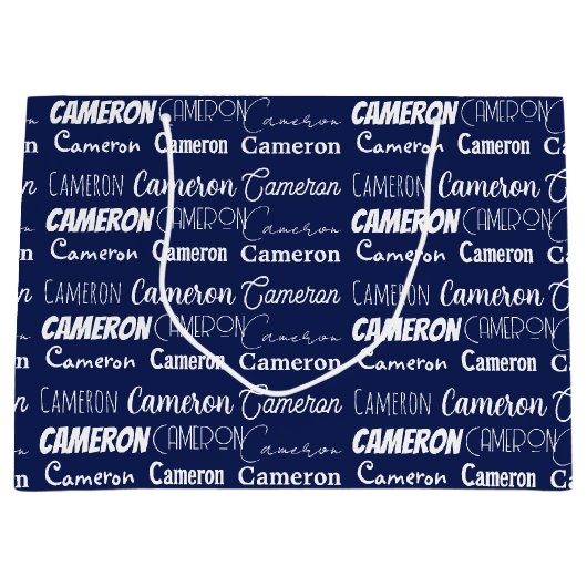 Chic Navy Blue Customized Birthday Große Geschenktüte (Vorderseite)