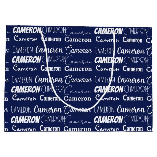 Chic Navy Blue Customized Birthday Große Geschenktüte (Rückseite)