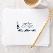 Chic Navy Blue Damask Blüh Border Adressaufkleber (Insitu)