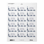 Chic Navy Blue Damask Blüh Border Adressaufkleber (Vorne)