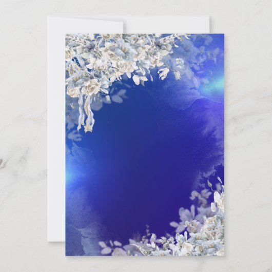 Chic Navy Blue Dress Girl, Blue Blumen Quinceanera Einladung (Rückseite)