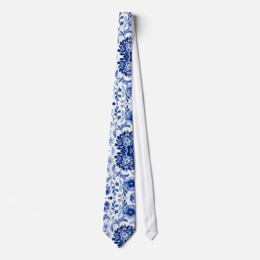 Chic Navy Blue Floral Pattern Krawatte (Vorderseite)
