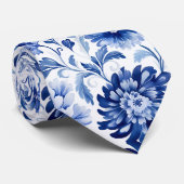 Chic Navy Blue Floral Pattern Krawatte (Gerollt)