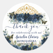 Chic Navy Blue Floral Rose Schmetterlinge Gefallen Runder Aufkleber (Vorderseite)