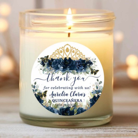 Chic Navy Blue Floral Rose Schmetterlinge Gefallen Runder Aufkleber