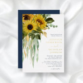 Chic Navy Blue Floral Sunflower Wedding Gold Folieneinladung