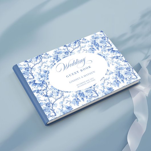 Chic Navy Blue Floral Toile Roses Guest Book Gästebuch