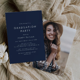 Chic Navy Blue Foto Graduation Party Einladung