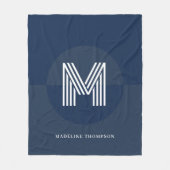 Chic Navy Blue Geometric Modern Monogram Fleecedecke (Vorderseite)