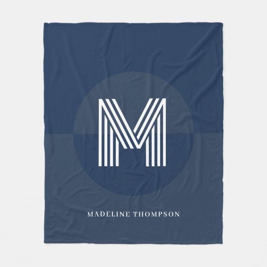 Chic Navy Blue Geometric Modern Monogram Fleecedecke (Vorderseite)