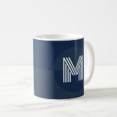 Chic Navy Blue Geometric Modern Monogram Kaffeetasse (VorderseiteRechts)