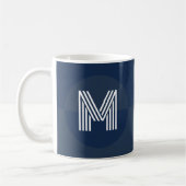 Chic Navy Blue Geometric Modern Monogram Kaffeetasse (Links)