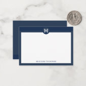 Chic Navy Blue Geometric Modern Monogram Mitteilungskarte (Vorderseite/Rückseite Beispiel)