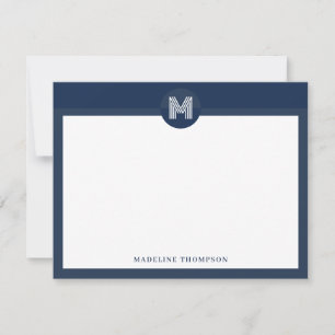Chic Navy Blue Geometric Modern Monogram Mitteilungskarte