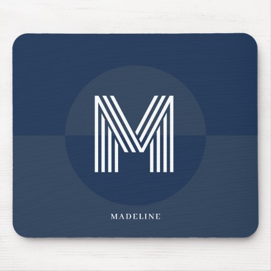 Chic Navy Blue Geometric Modern Monogram Mousepad (Vorne)