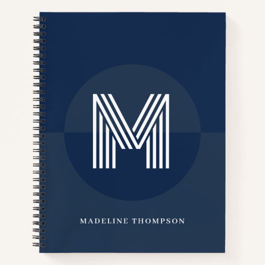 Chic Navy Blue Geometric Modern Monogram Notizblock (Vorderseite)