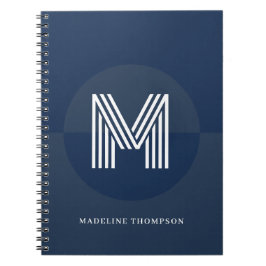 Chic Navy Blue Geometric Modern Monogram Notizblock