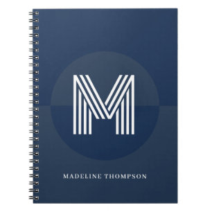 Chic Navy Blue Geometric Modern Monogram Notizblock