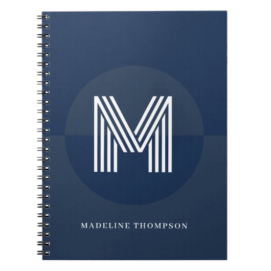 Chic Navy Blue Geometric Modern Monogram Notizblock (Vorderseite)