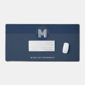 Chic Navy Blue Geometric Modern Monogram Schreibtischunterlage (Tastatur & Maus)