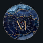 Chic Navy Blue Glitzer Agate Geode Monogram Dartscheibe<br><div class="desc">Modern Glam Navy Blue Gold Glitzer Sparkle Agate Geode Eleganine Feminine Monogram Script Name Dartboard</div>