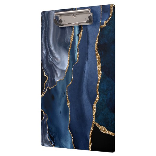 Chic Navy Blue Glitzer Agate Geode Monogram Klemmbrett (Links)
