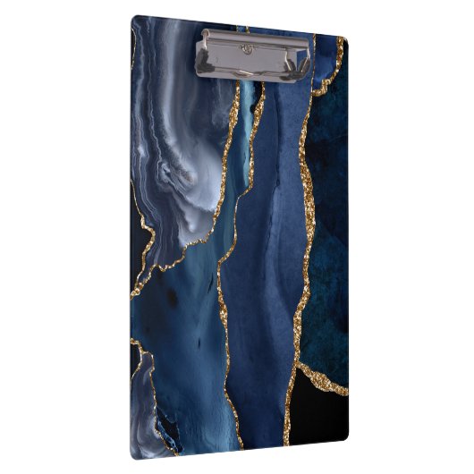 Chic Navy Blue Glitzer Agate Geode Monogram Klemmbrett (Rechts)
