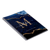 Chic Navy Blue Glitzer Agate Geode Monogram Notizblock (Rechte Seite)