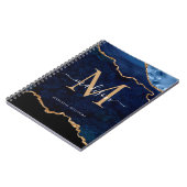 Chic Navy Blue Glitzer Agate Geode Monogram Notizblock (Linke Seite)
