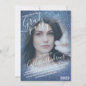 Chic Navy Blue Glitzer Ombre Foto Abschluss Einladung (Vorderseite)