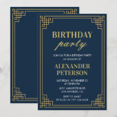Chic Navy Blue Gold 34. Geburtstagsparty Einladung (Vorne/Hinten)
