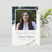 Chic Navy Blue Gold Abstrakt Abschluss Ankündigung (Stehend Vorderseite)