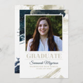 Chic Navy Blue Gold Abstrakt Abschluss Ankündigung (Vorne/Hinten)