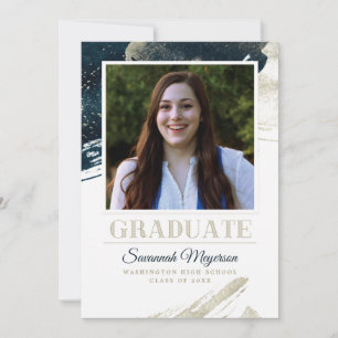 Chic Navy Blue Gold Abstrakt Abschluss Ankündigung