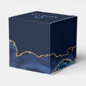 Chic Navy Blue Gold Agate Bat Mitzvah Square Party Geschenkschachtel (Rückseite)
