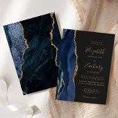 Chic Navy Blue Gold Agate Dark Wedding Einladung