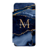 Chic Navy Blue Gold Agate Geode Feminine Monogram Incipio iPhone Geldbeutel-Hülle (Folio Vorderseite)