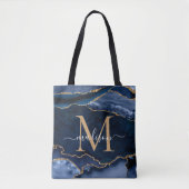 Chic Navy Blue Gold Agate Geode Feminine Monogram Tasche (Vorderseite)