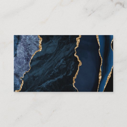Chic Navy Blue Gold Agate Marble Wedding Visitenkarte (Rückseite)