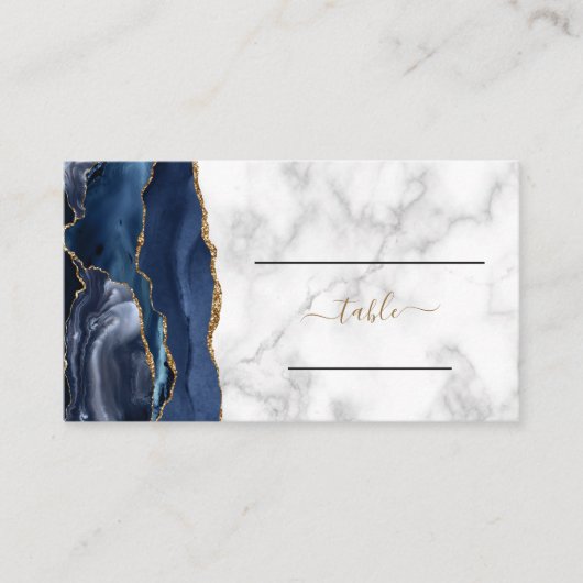 Chic Navy Blue Gold Agate Marble Wedding Visitenkarte (Vorderseite)