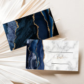 Chic Navy Blue Gold Agate Marble Wedding Visitenkarte