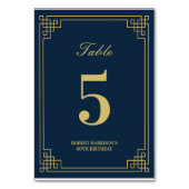 Chic Navy Blue Gold Art Deco 80th Birthday Tischnummer (Rückseite)