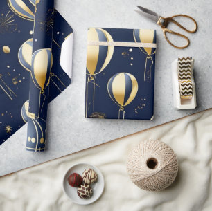 Chic Navy Blue Gold Balloon feiert Geburtstag Geschenkpapier