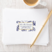 Chic Navy Blue Gold Botanical Wedding Address Adressaufkleber (Insitu)