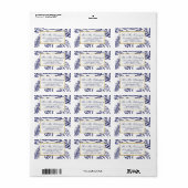 Chic Navy Blue Gold Botanical Wedding Address Adressaufkleber (Vorne)